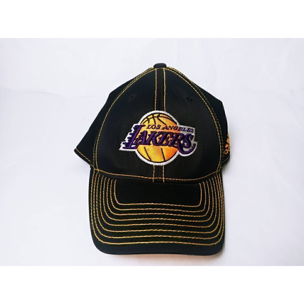 LAKERS Adidas Men's Hat / Cap Size L/XL Stretch Fit Black/White Nice Condition